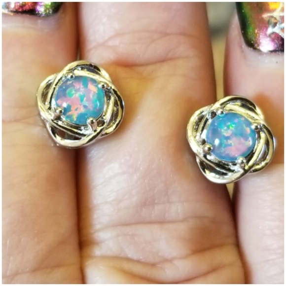 Jewelry - Genuine Blue Fire Opal Stud Earrings.